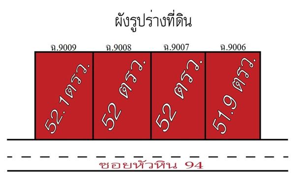 แบ่งขายที่ดิน หัวหิน จ.ประจวบคีรีขันธ์ เนื้อที่ 208 ตรว. มีทั้งหมด 4 แปลง