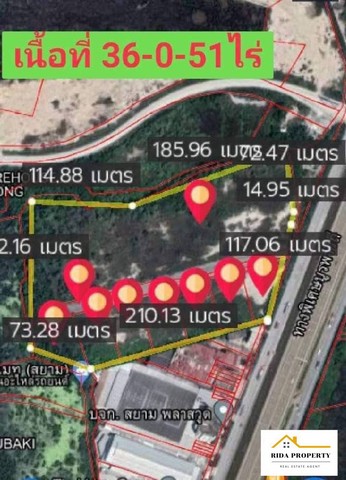 ขายที่ดินถมแล้ว 36.0.51ไร่  ติดถนนบางนาตราด ต.ท่าข้าม อ.บางปะกง จ.ฉะเชิงเทรา