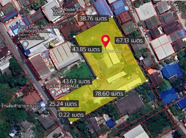 ที่ดินเปล่า ซ.บางด้วน 3 สมุทรปราการ : 2-1-7 ไร่, กว้าง 25 ม. ลึก 78 ม.