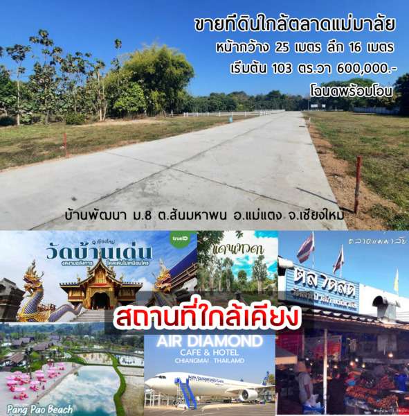 รหัส  ขายที่ดินแม่แตง งานละ6 แสน SALE ขาย ที่ดิน –  6000000 BAHT. ไม่ไกลจาก ตลาดแม่มาลัย ทำเลดีๆ
