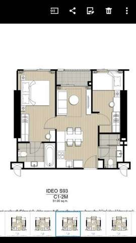 รหัส NOEY 0249 ขาย IDEO Sukhumvit 93     ห้องขนาด 52ตรม. แบบ 2 ห้องนอน 2ห้องน้ำ ชั้น 8