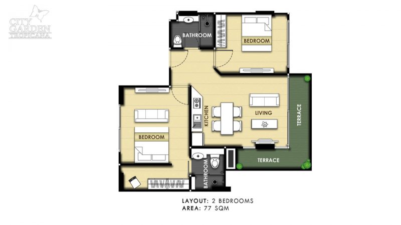 คอนโดสำหรับเช่า 2 ห้องนอน City Garden Tropicana Condominium (ซิตี้ การ์เด้น ทรอปิคานา คอนโดมิเนียม)