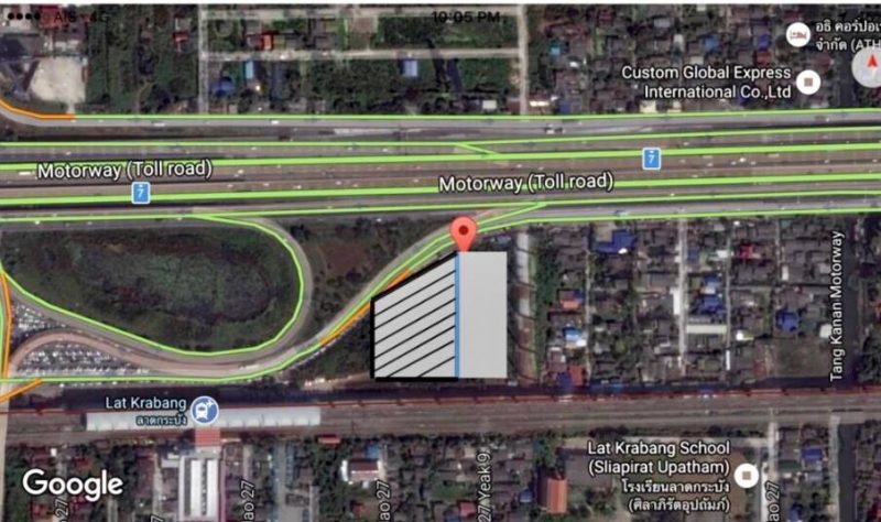 ขายที่ดินลาดกระบัง ใกล้รถไฟฟ้าสถานีลาดกระบัง เนื้อที่ 5 ไร่ กว้าง 16 เมตรลึก 120 เมตร