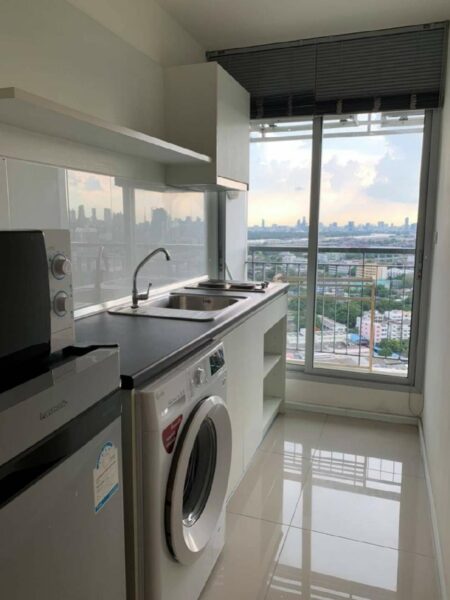 For Rent Aspire Sukhumwit 48 Type 1 Bed 38 Sqm 28th floor nice river view Fully furnished + washer. Ready to move in.