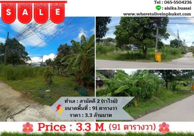 For Sales : Land at  Rawai, Soi Samakki 2, 91 SQ.W.