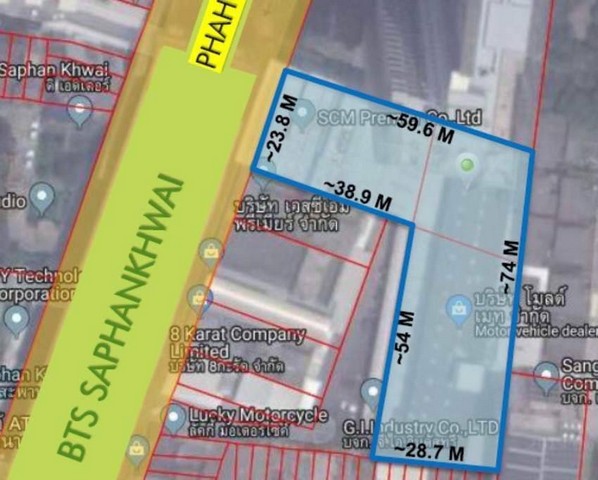 LVPP51829 ขายที่ดินเนื้อที่ 1-3-97.70 ไร่ ติดสถานีรถไฟฟ้าสถานีสะพานควาย พญาไท กรุงเทพมหานคร