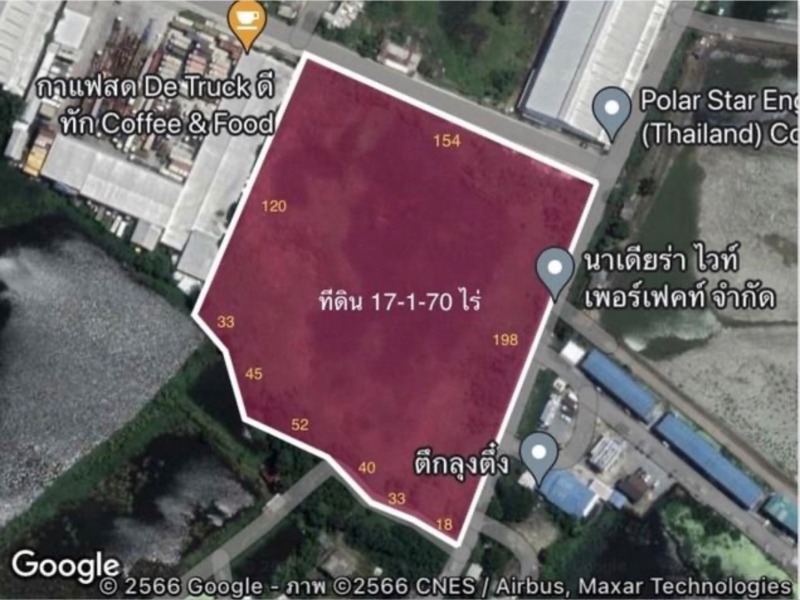 ขายที่ดินถมแล้ว 17 ไร่กว่า แปลงมุม ติดถนน 2 ด้าน พื้นที่สีเหลือง บางบ่อ สมุทรปราการ เหมาะสร้างหมู่บ้าน โรงงานหรือโกดังคลังสินค้า ใกล้ถนนบางนา-ตราด (AH-T1383)