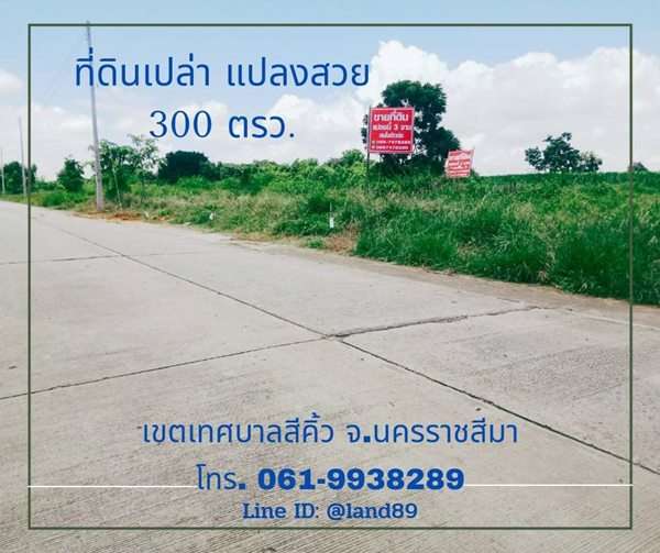 ขายที่ดินเปล่าสีคิ้ว ในเขตตลาดเทศบาล อ.สีคิ้ว จ.นครราชสีมา เนื้อที่ 300 ตรว. เจ้าของขายเอง Tel. 061-9938289