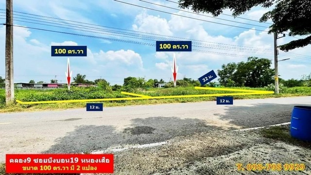 ขายด่วน คลอง9 หนองเสือ ซอยบึงบอน19 ติดถนนลาดยาง เข้าซอยเพียง 180 เมตร ย่านชุมชน น้ำไฟพร้อม มีเพื่อนบ้าน เหมาะสร้างบ้านสวน โกดัง