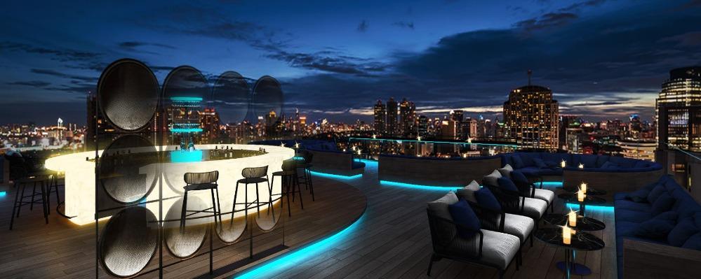 Rooftop bar with swimming pool for Rent THB 590,000.- ให้เช่า บาร์ บนขั้นดาดฟ้าพร้อมสระว่ายน้ำ พื้นที่ใช้สอย 590 ตารางเมตร อยู่ในอาคาร Shenzhen (SZ) Tower ถ. เพชรบุรีตัดใหม่ เขตห้วยขวาง