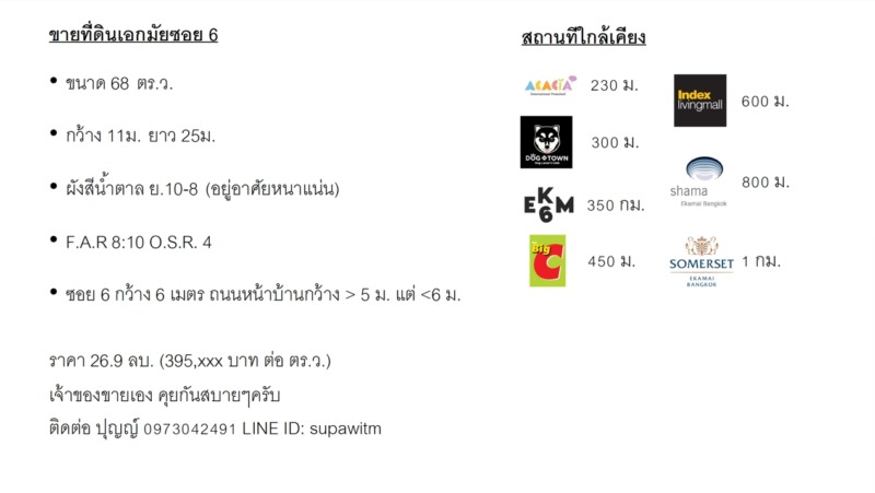 ขายที่ดิน เอกมัยซอย 6 ขนาด 68 ตารางวา