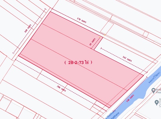 ขายที่ดิน ที่ดินบางบัวทอง ไทรน้อย เนื้อที่ 28-2-73 ไร่ ติดถนน เลียบคลองห้าร้อย