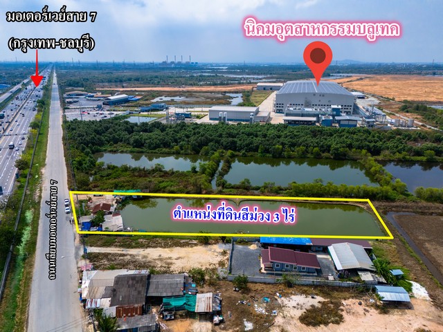 ขายที่สีม่วง 3 ไร่ ผังอีอีซี ติดถนนทางหลวงหมายเลข 3702 รถเทรลเลอร์เข้าได้ อยู่ติดนิคมบลูเทค ต.เขาดิน อ.บางปะกง จ.ฉะเชิงเทรา