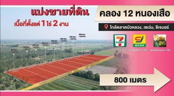 ที่ดินบ้านสวน ใกล้ชุมชน ใกล้ตลาดติดลาดยาง คลอง12 หนองเสือ-T.062-1574449