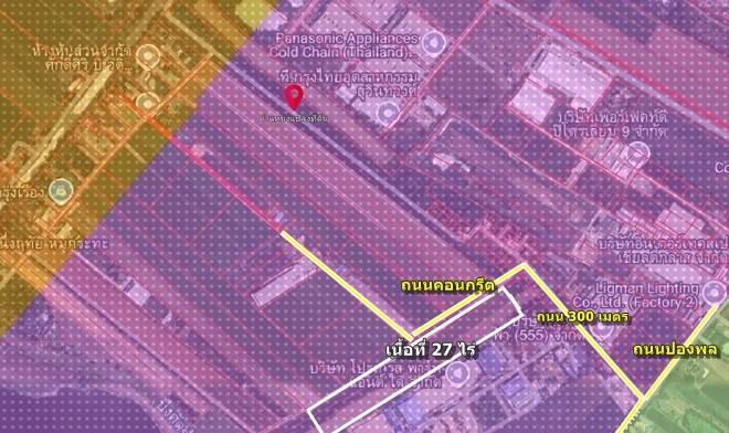 ขายที่ดิน 27 ไร่ เขต EEC ผังที่ดินม่วง จุดสีขาว อ.เมือง ฉะเชิงเทรา เหมาะสร้างโรงงานทุกประเภท