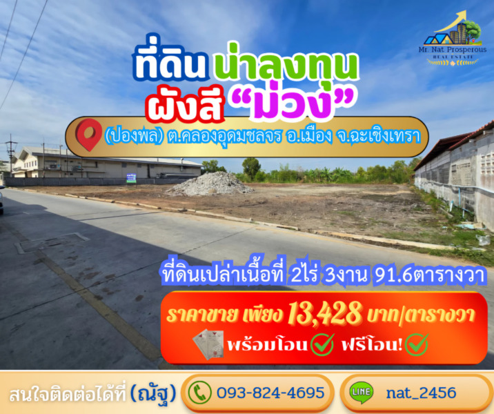ขายที่ดินฉะเชิงเทรา ที่ดินผังสีม่วง ทำเลศักยภาพใกล้สุวรรณภูมิ ในเขตเศรษฐกิจพิเศษEEC