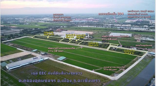 ขายที่ดินเขตEEC 5ไร่-40 ไร่ถมดินให้เสมอถนน คลองอุดมชลจร เมืองฉะเชิงเทราผังที่ดินม่วงจุดสีขาวเหมาะสร้างโรงงาน